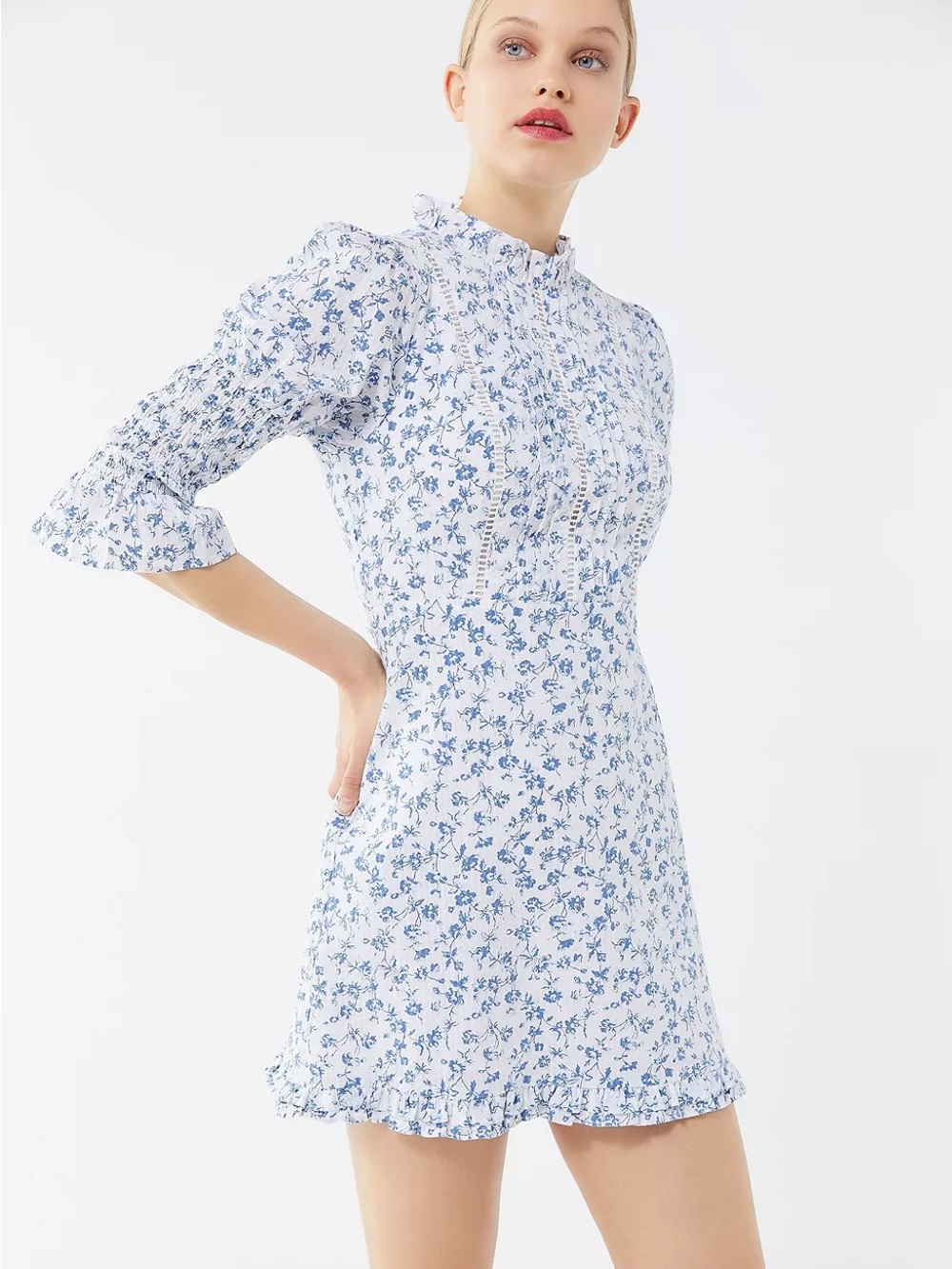 Lauren Ashley Vintage Blue Floral Prairie Dress Cottage Luxe